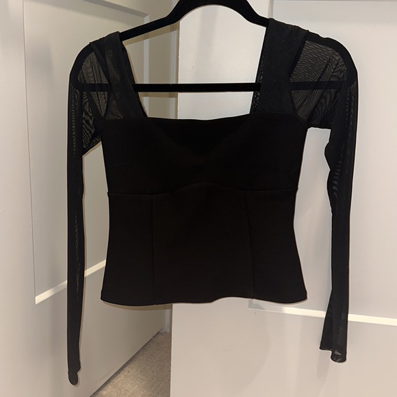 A&F size small. New with tags. “Long sleeve crepe square neck top”. Mesh on arms - Picture 3 of 9